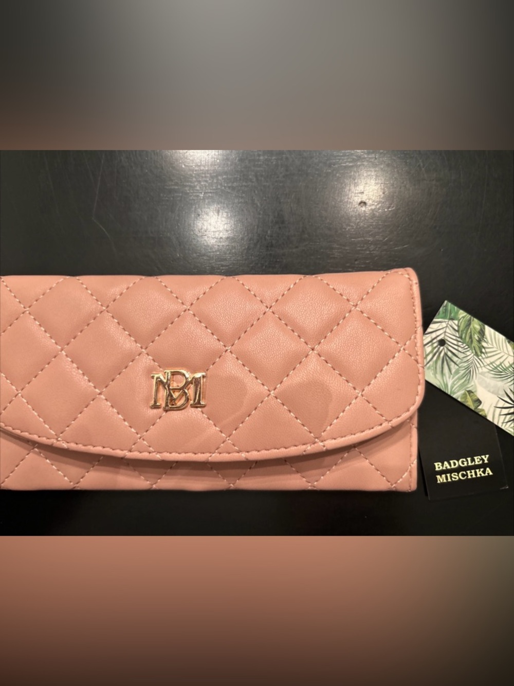 Badgley Mischka Lunch Pink Quilted Card Holder Wallet New